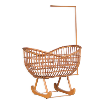 1950s Rattan cradle from the Netherlands