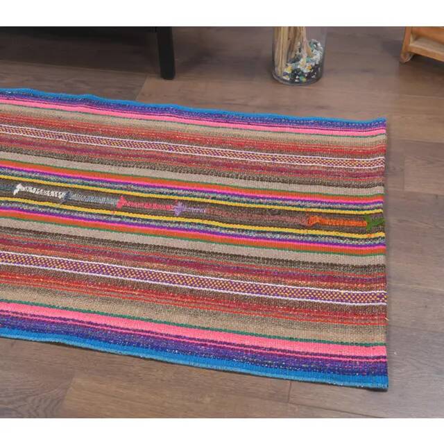 Vintage Turkish Hand-Knotted Wool Cotton Beige Kilim Runner Rug 76x198