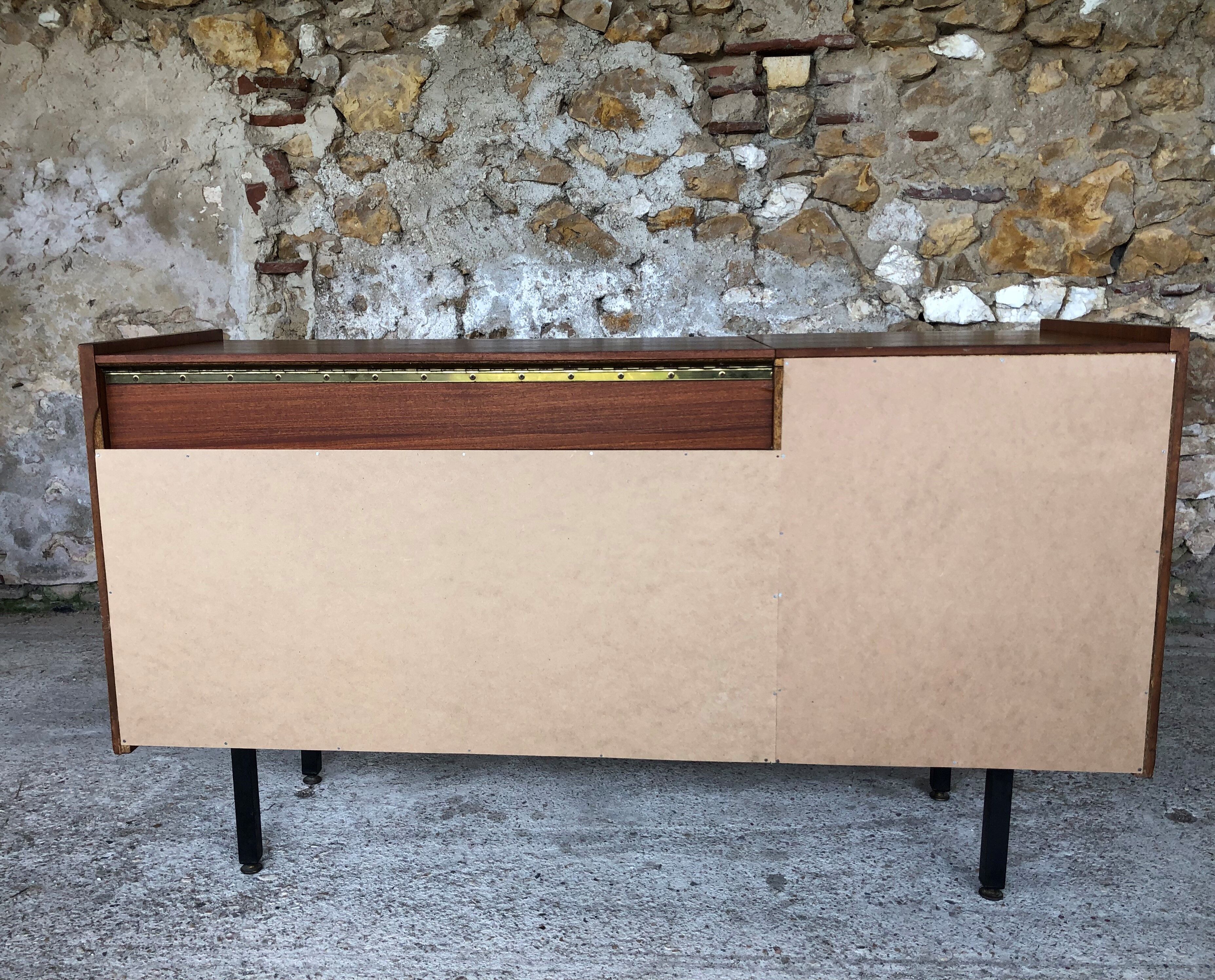 Vintage modular chest of drawers in teak and grey skaï, circa 60's