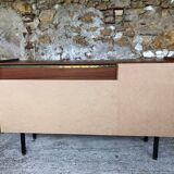 Vintage modular chest of drawers in teak and grey skaï, circa 60's