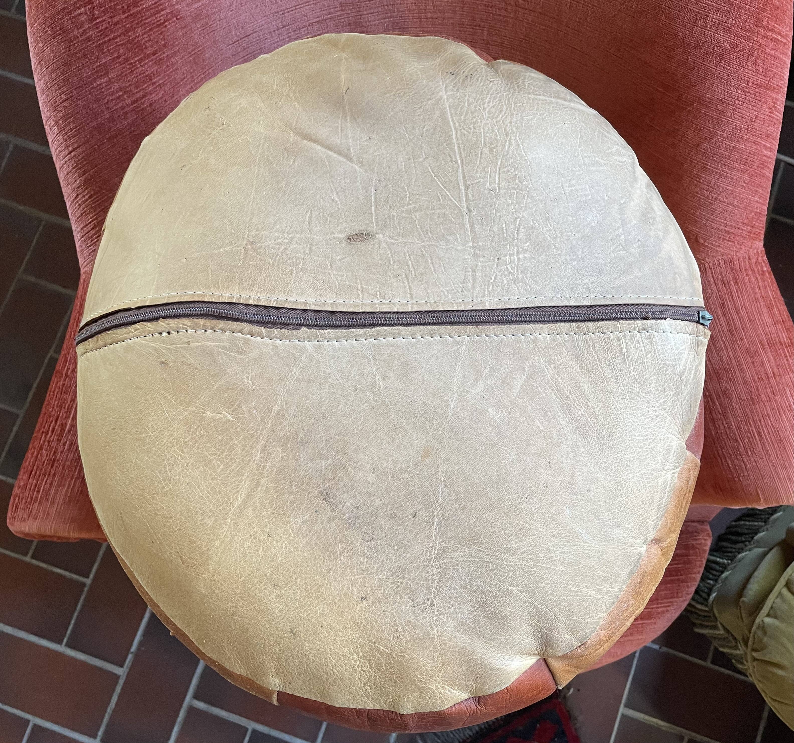 Vintage Berber leather pouf