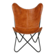 Handmade leather butterfly chair, modern lounge seating.