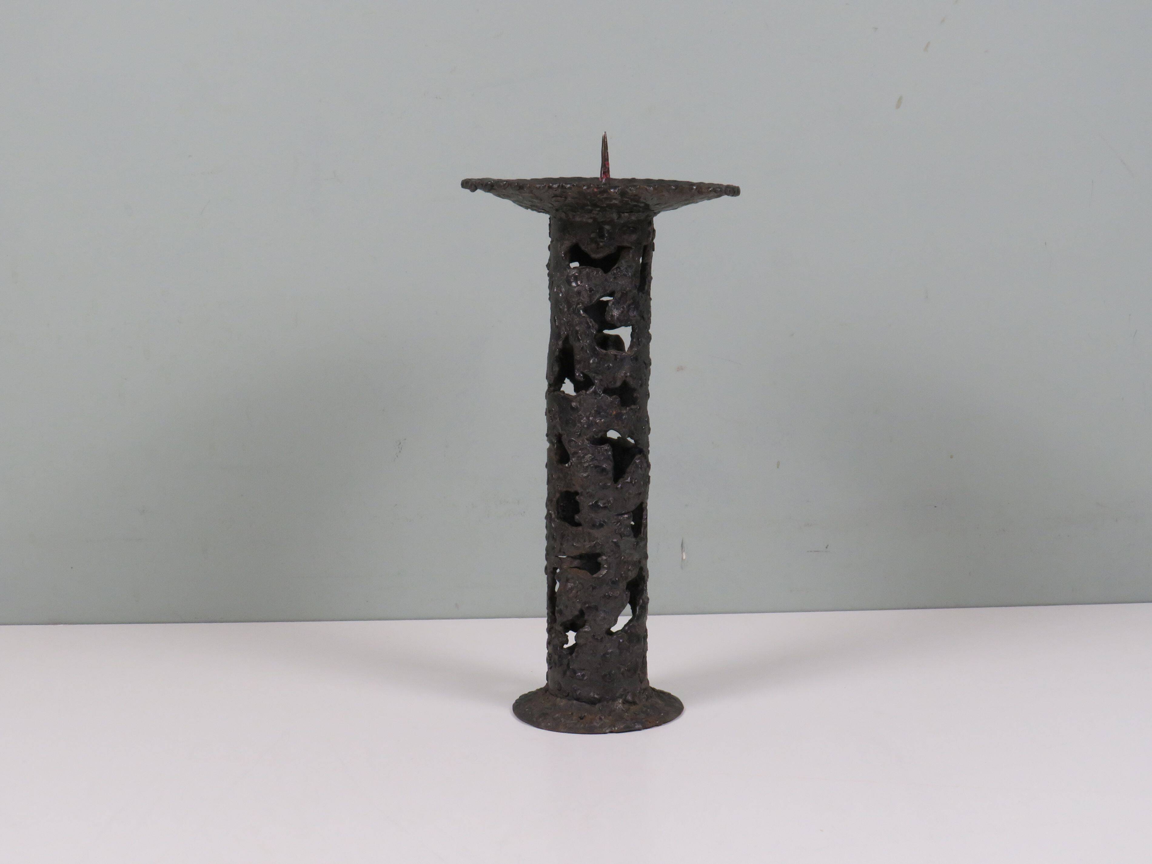 Brutalist wrought iron candlestick, European craftsmanship, 1960s