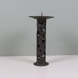 Brutalist wrought iron candlestick, European craftsmanship, 1960s