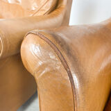 Ensemble de deux fauteuils vintage en cuir de cognac Amsterdam