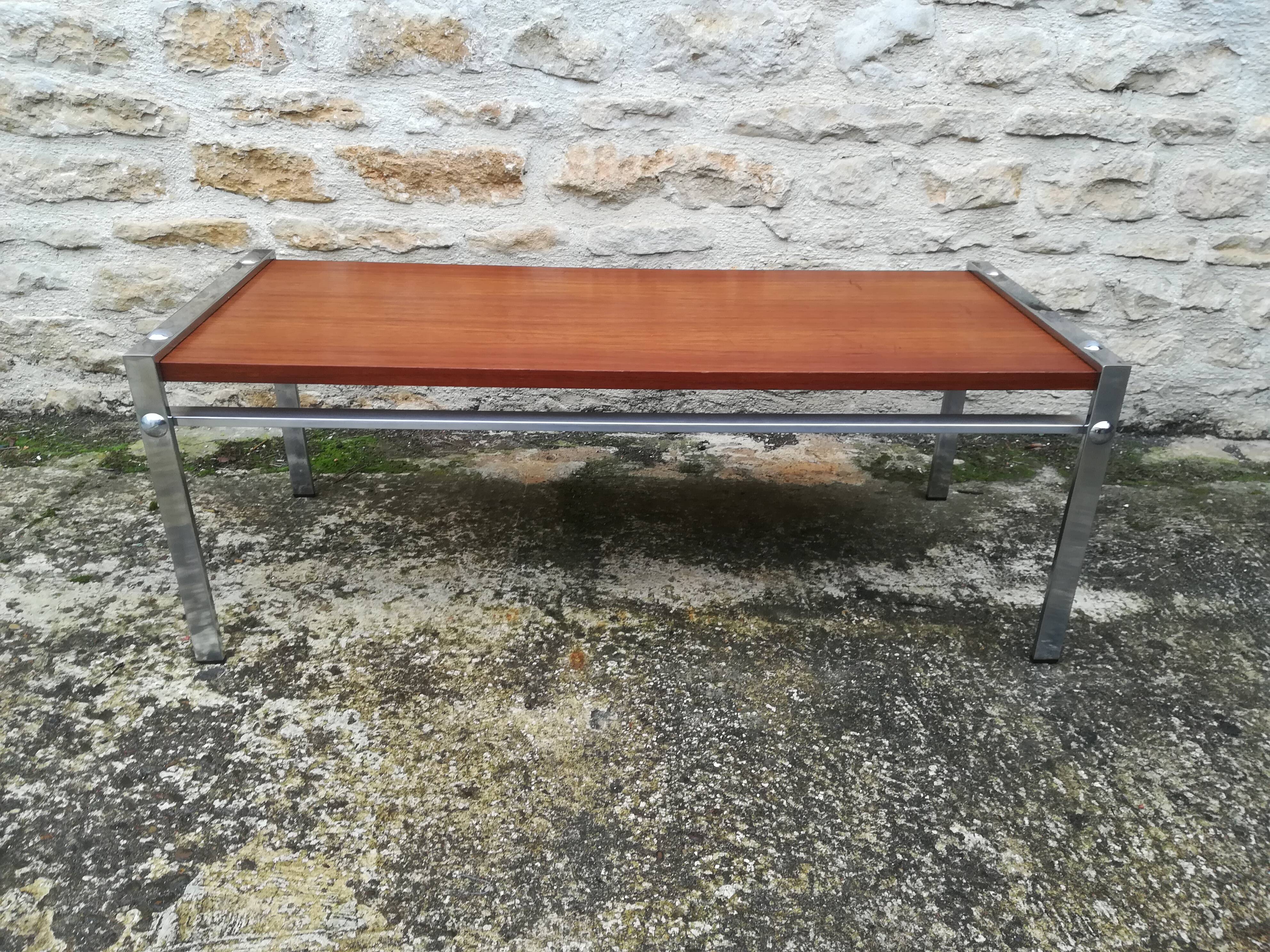 Chrome and teak coffee table