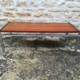 Chrome and teak coffee table