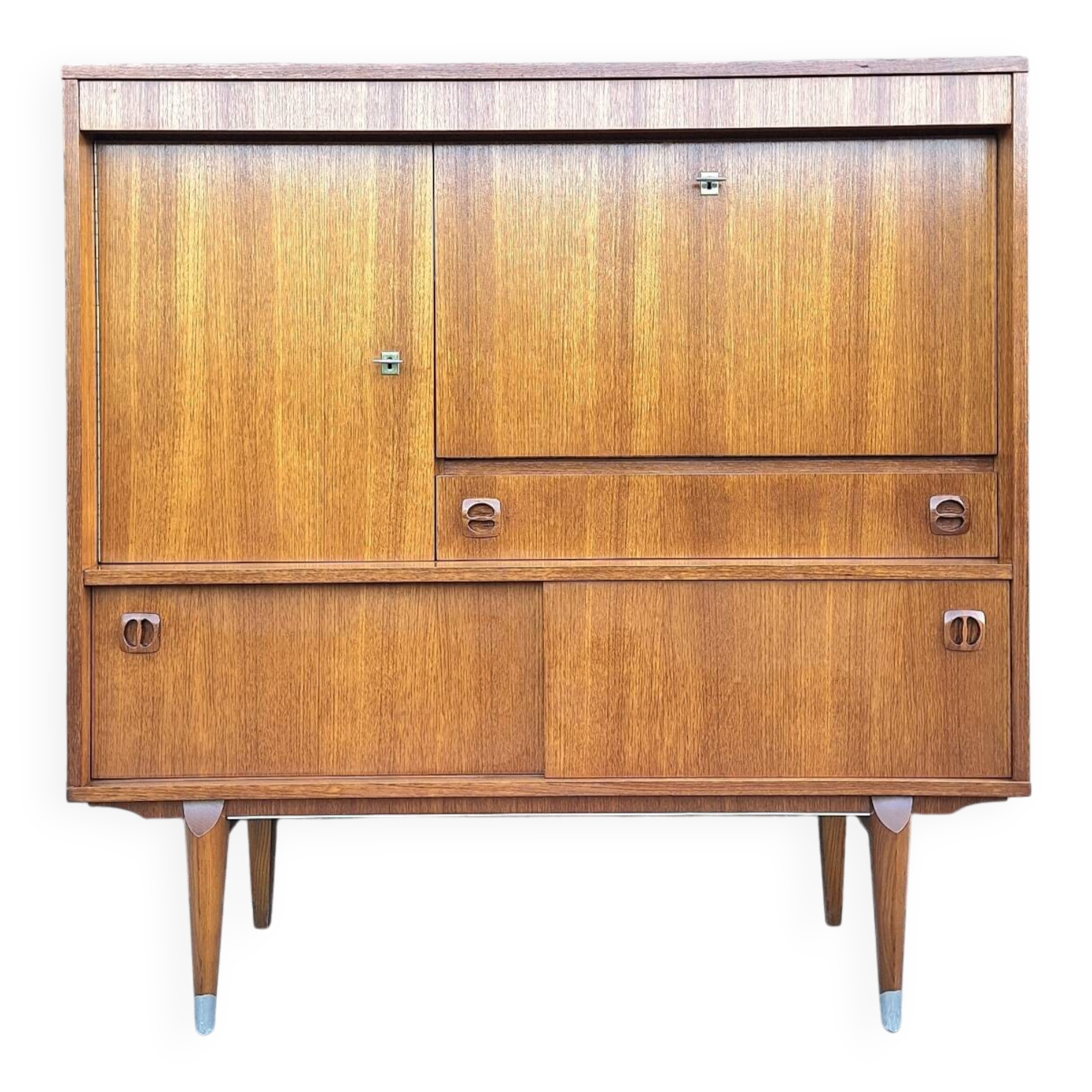 Vintage teak secretary, bar cabinet, sideboard, desk.