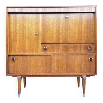 Secrétaire vintage en teck, meuble bar, enfilade, bureau