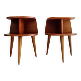 Pair of tripod bedside tables with compass feet
