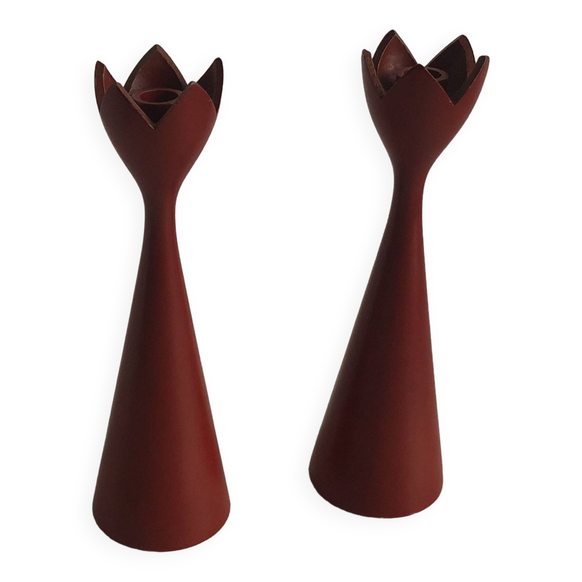 pair of Scandinavian painted wooden candle holders, minimalist atmosphere, free form
