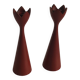 pair of Scandinavian painted wooden candle holders, minimalist atmosphere, free form