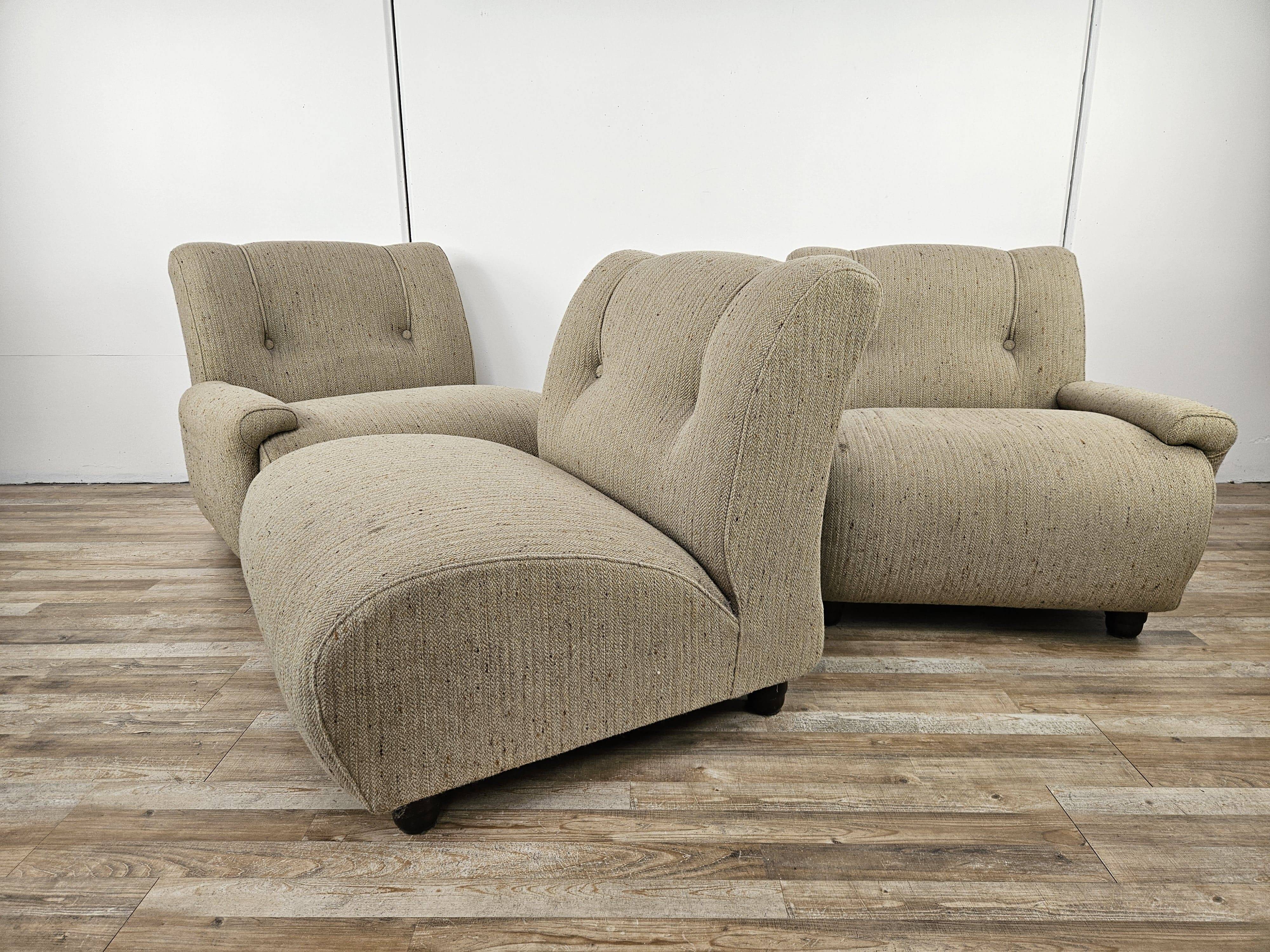 Canapé modulable années 70 à trois places en tissu