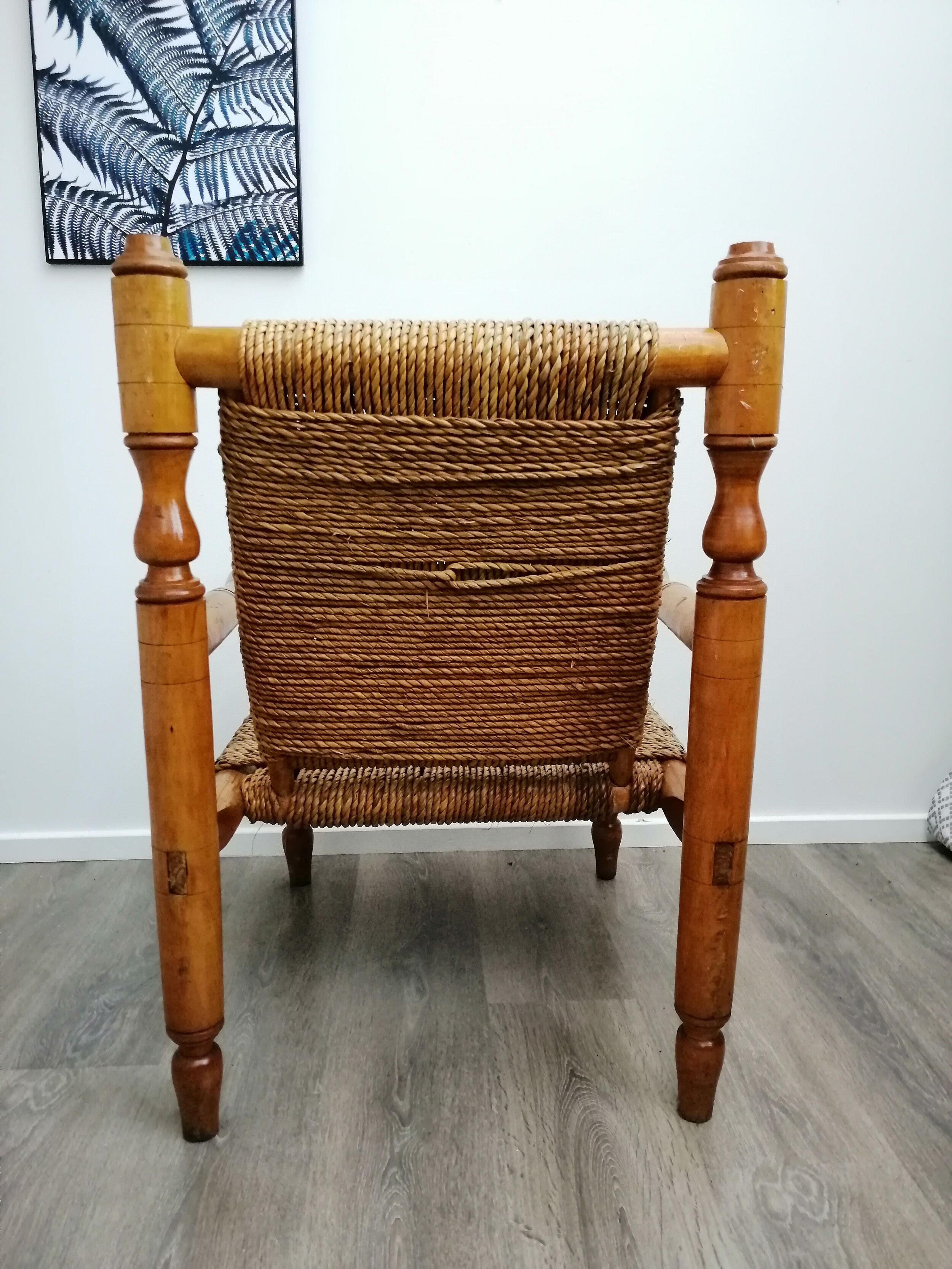 Fauteuil bois et corde années 50