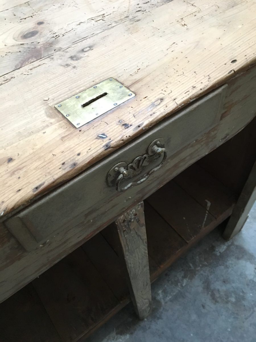 Vintage shop counter in weathered wood