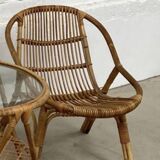 Set coffee table and rattan chairs