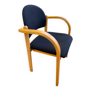Vintage office chair in bent wood & black fabric 1990