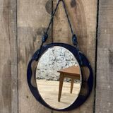 Small round wall mirror in dark blue bakelite 1960
