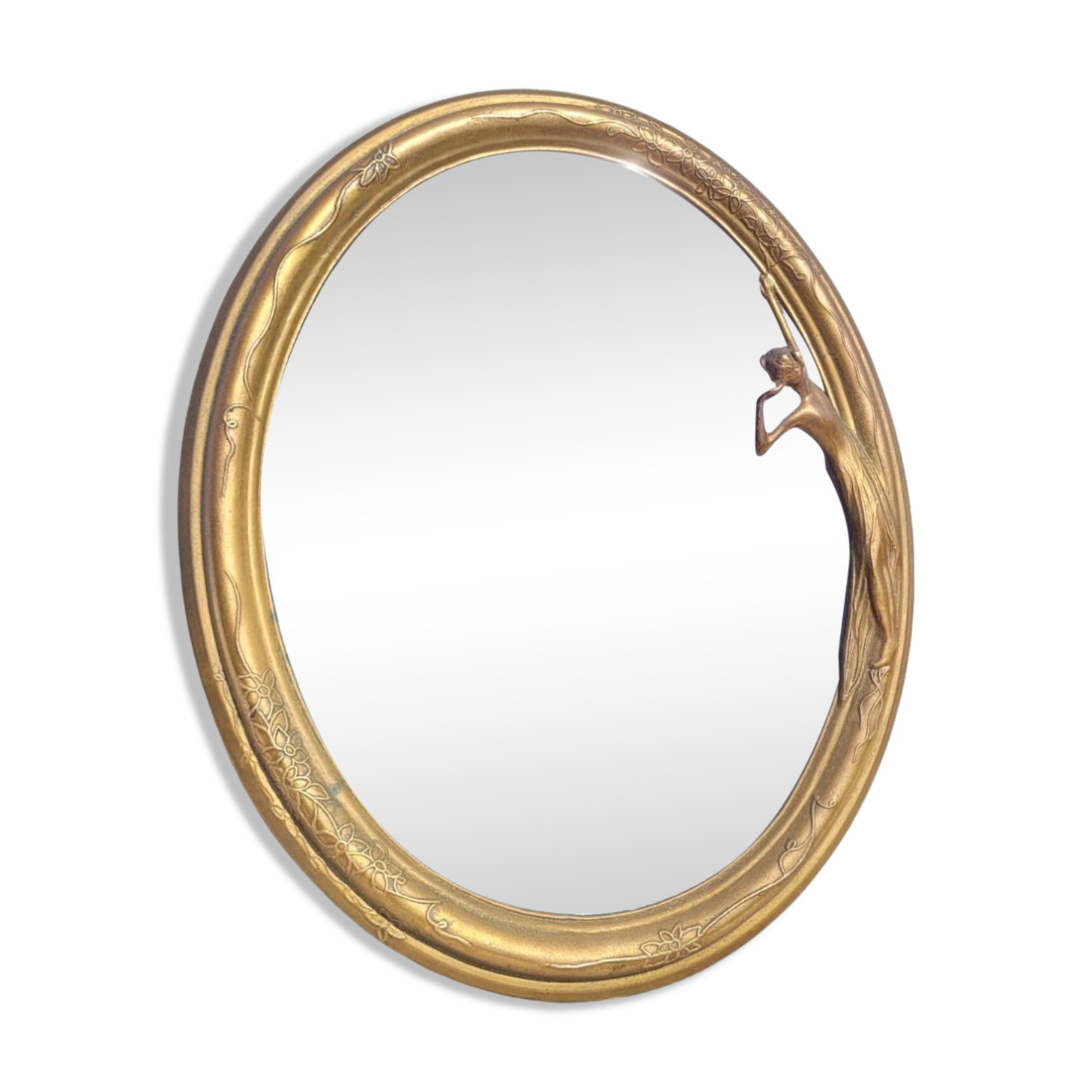 Oval mirror in gilded brass, Belle Époque style