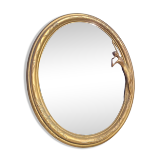 Oval mirror in gilded brass, Belle Époque style