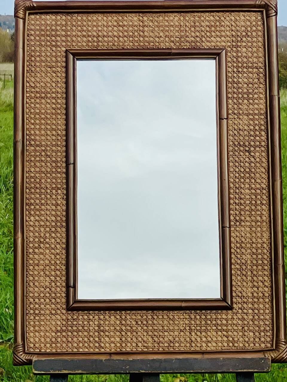 Vintage mirror, bamboo, caning and rattan, circa 1960s