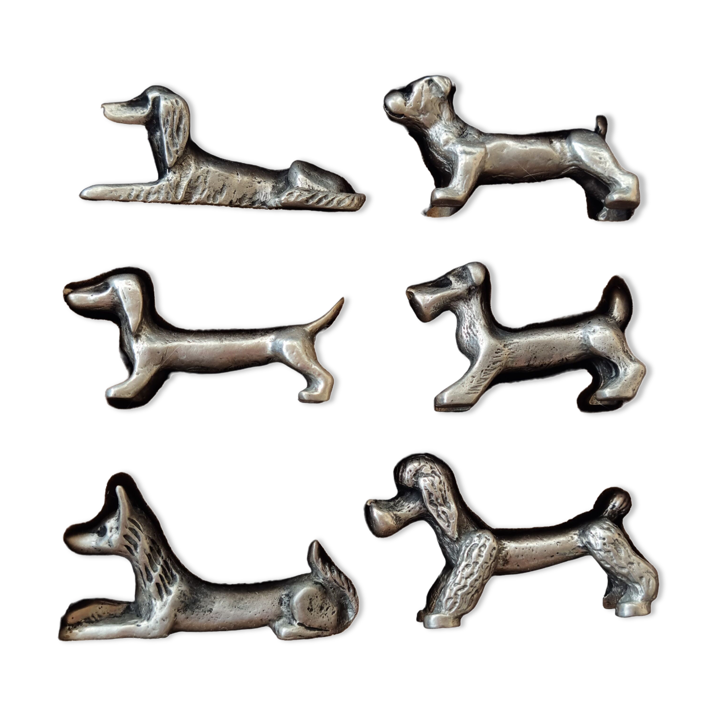 Set of 6 tin dog knife holders