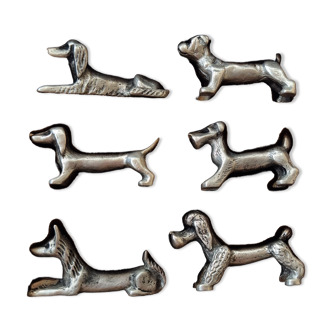 Lot de 6 porte couteaux chien en étain