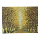 Large Vintage Painting on Canvas Perspective Trees Signed