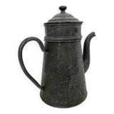 Ancienne cafetière tôle émaillée, gris moucheté