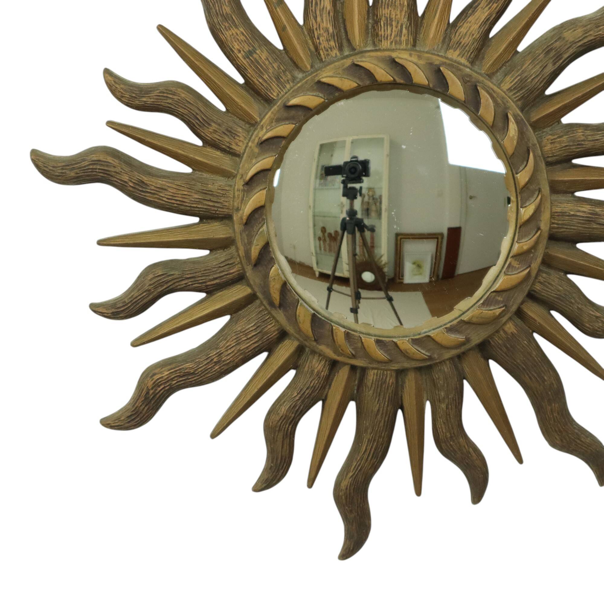 Sixties Sunburst Butler Mirror Sun Mirror Ball Glass Resin 43cm