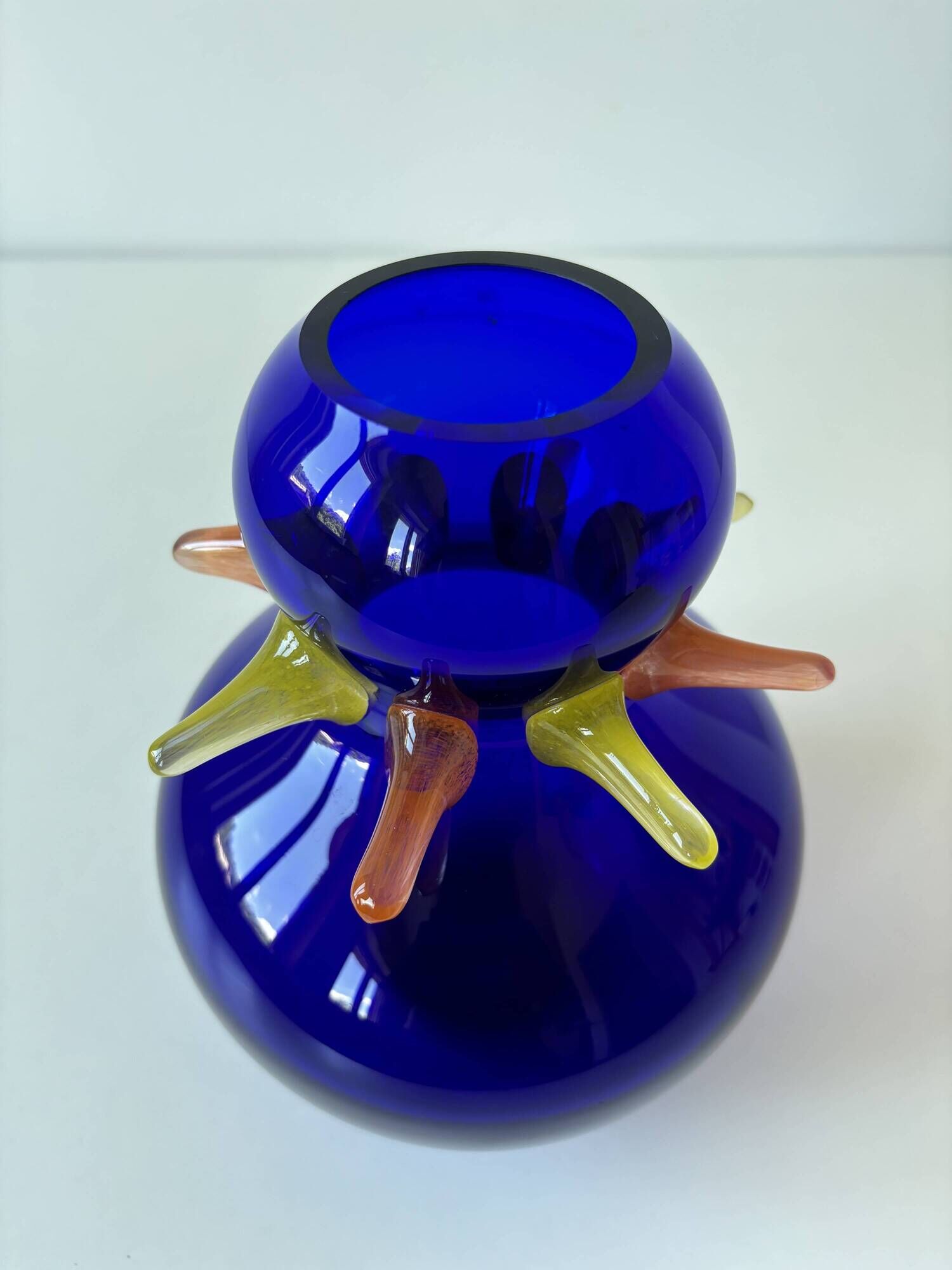 Art vase in blown glass by Jiří Šuhájek – Cobalt blue and applications a