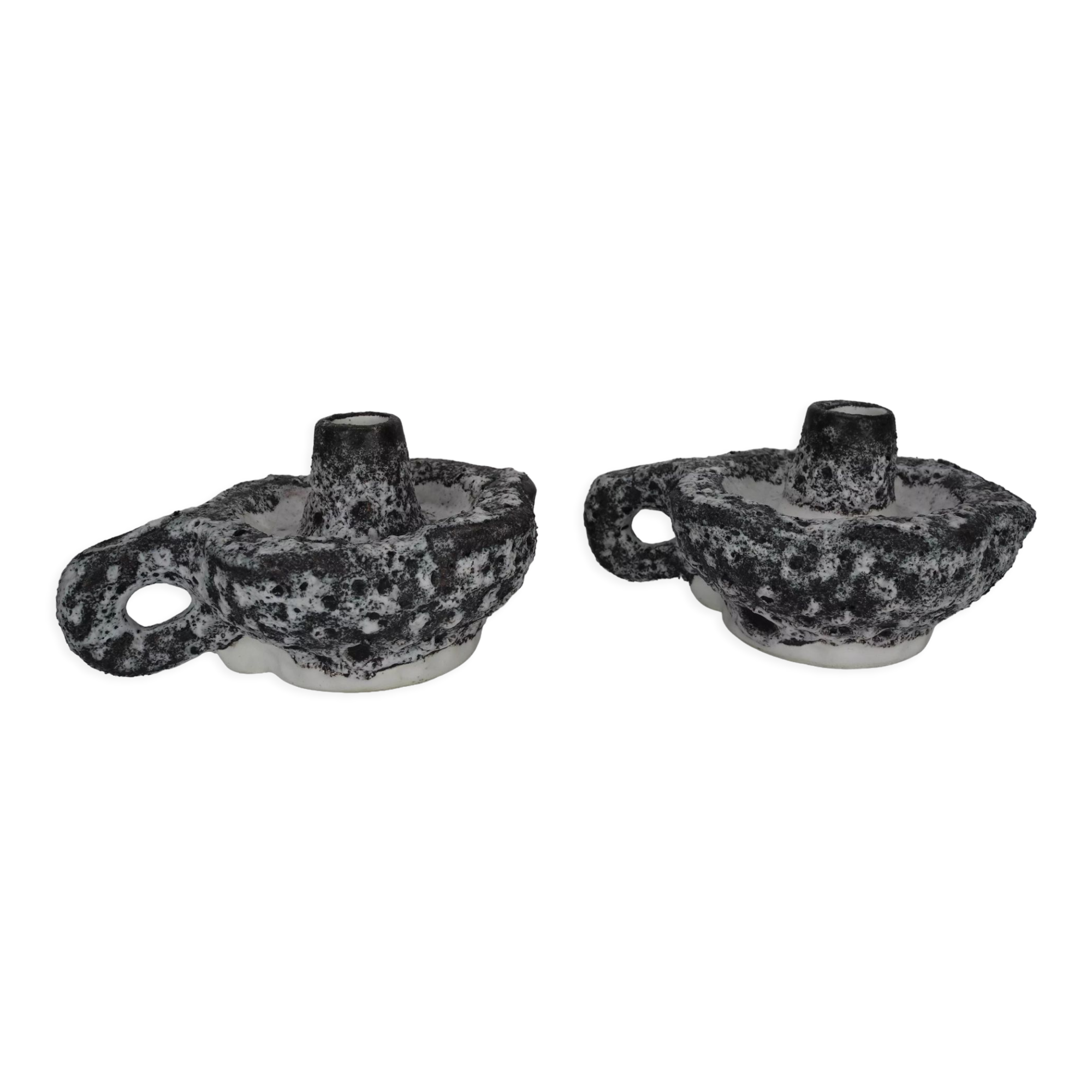 Pair of ceramic candlesticks Vallauris fat lava Keramik