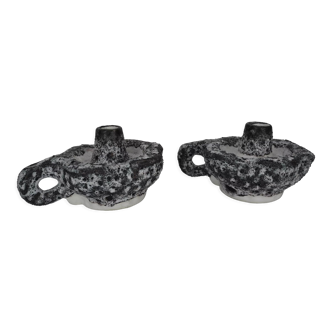 Pair of ceramic candlesticks Vallauris fat lava Keramik