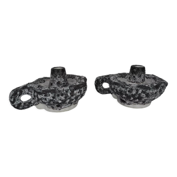 Pair of ceramic candlesticks Vallauris fat lava Keramik