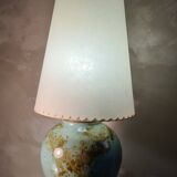 large glazed blue green ceramic lamp signed palm tree 1970, h75x20 light trace lampshade