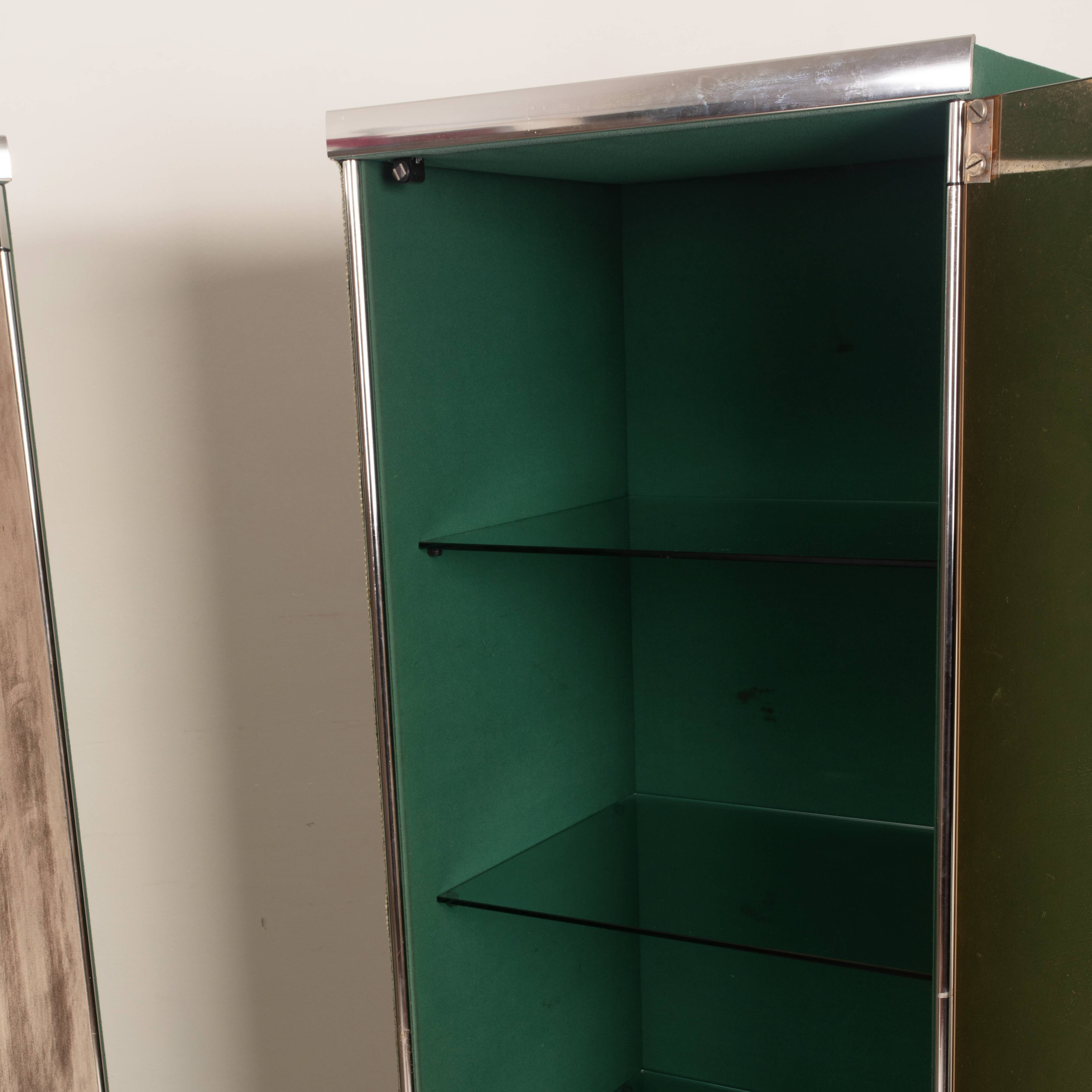 Guido Faleschini Astro Smoked Glass and Suede Cabinets for i4 Mariani 1979