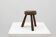 Brutalist French solid oak tripod stool with metal rim, 1850s