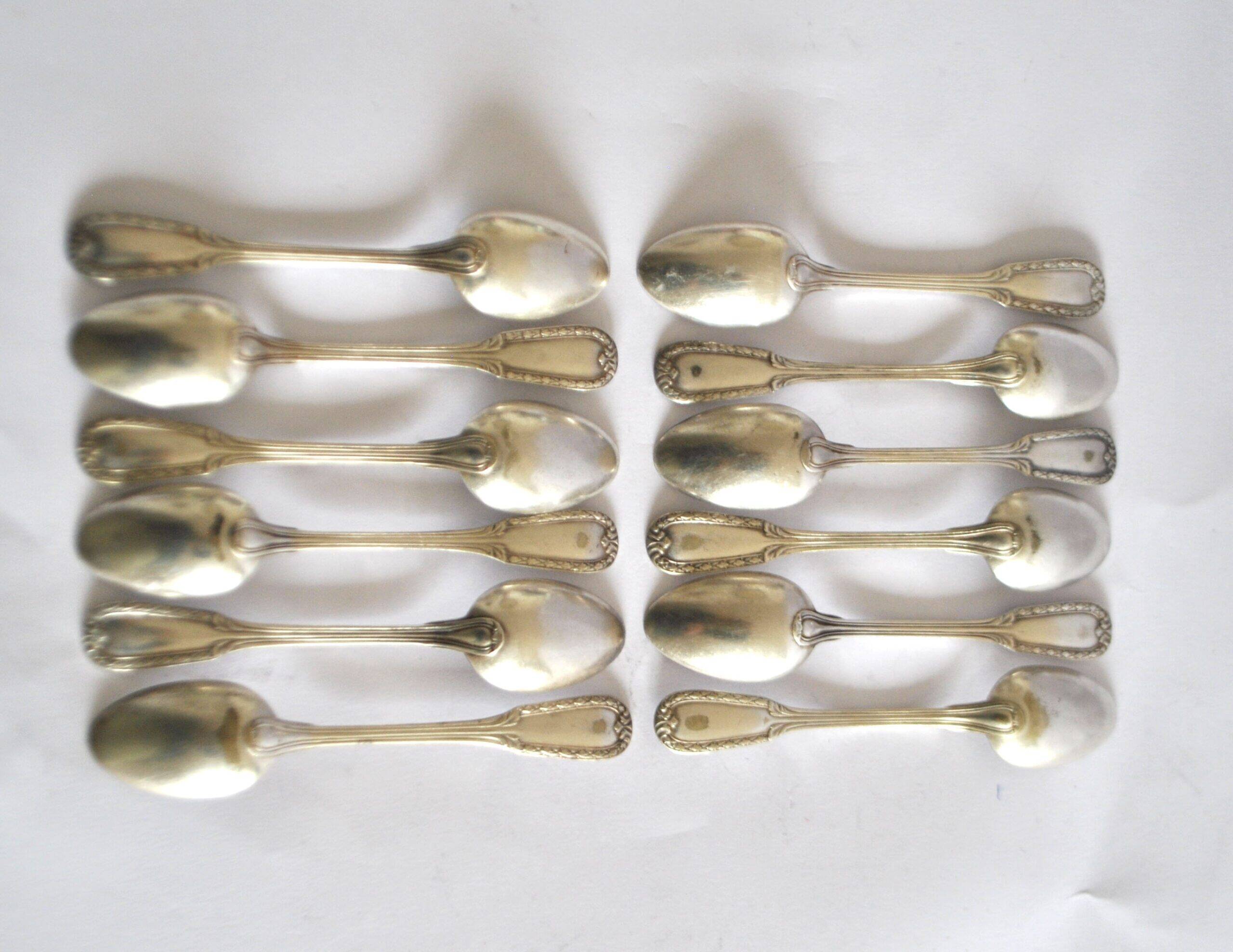 Lot of 12 classic silver-plated metal teaspoons 1900 Silversmith BOULENGER