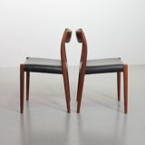 Niels Otto Moller Teak Wooden with Black Leather Dining Chairs, Model 77