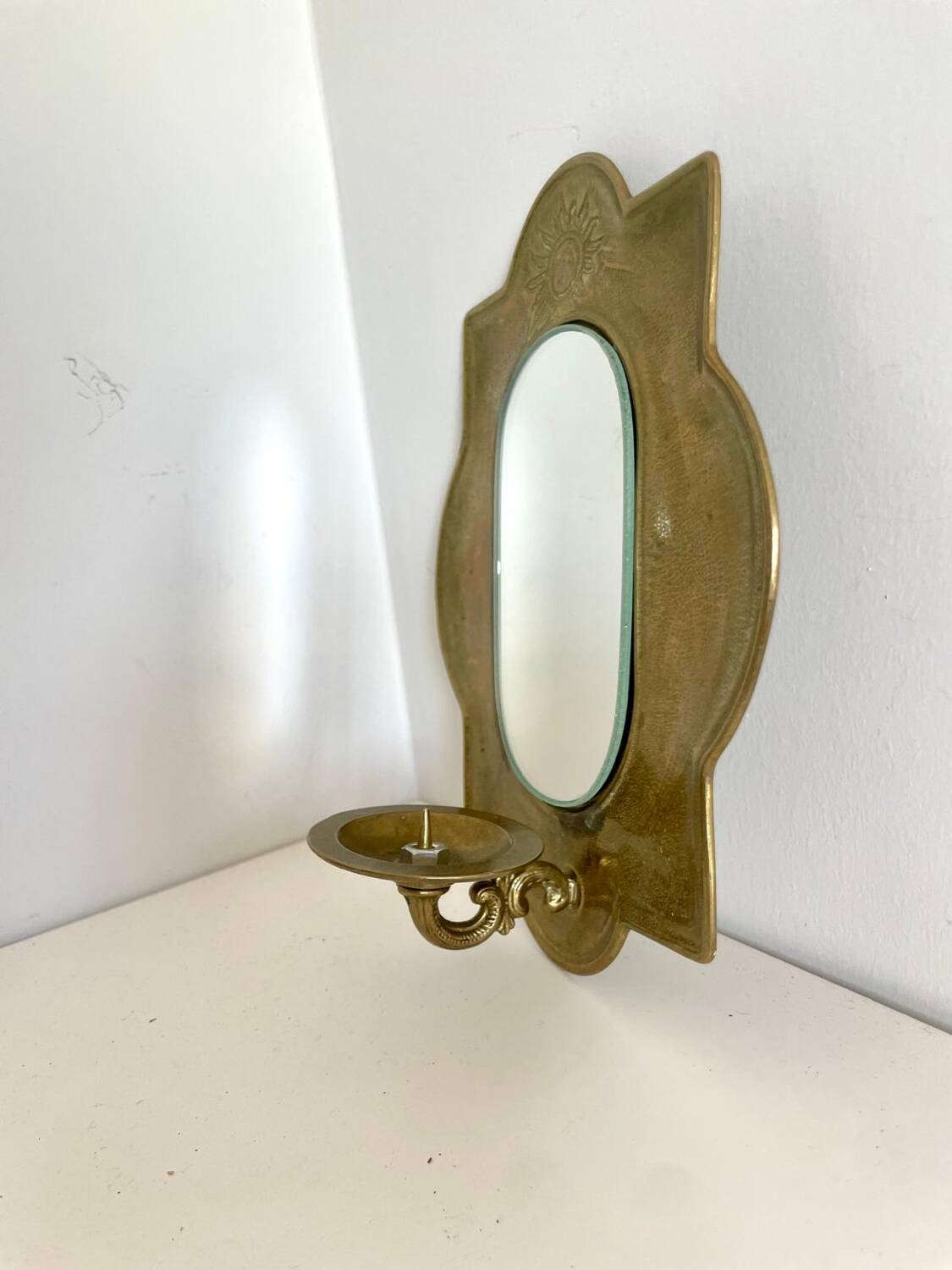 Vintage  Brass Wall mirrored Candle Sconce
