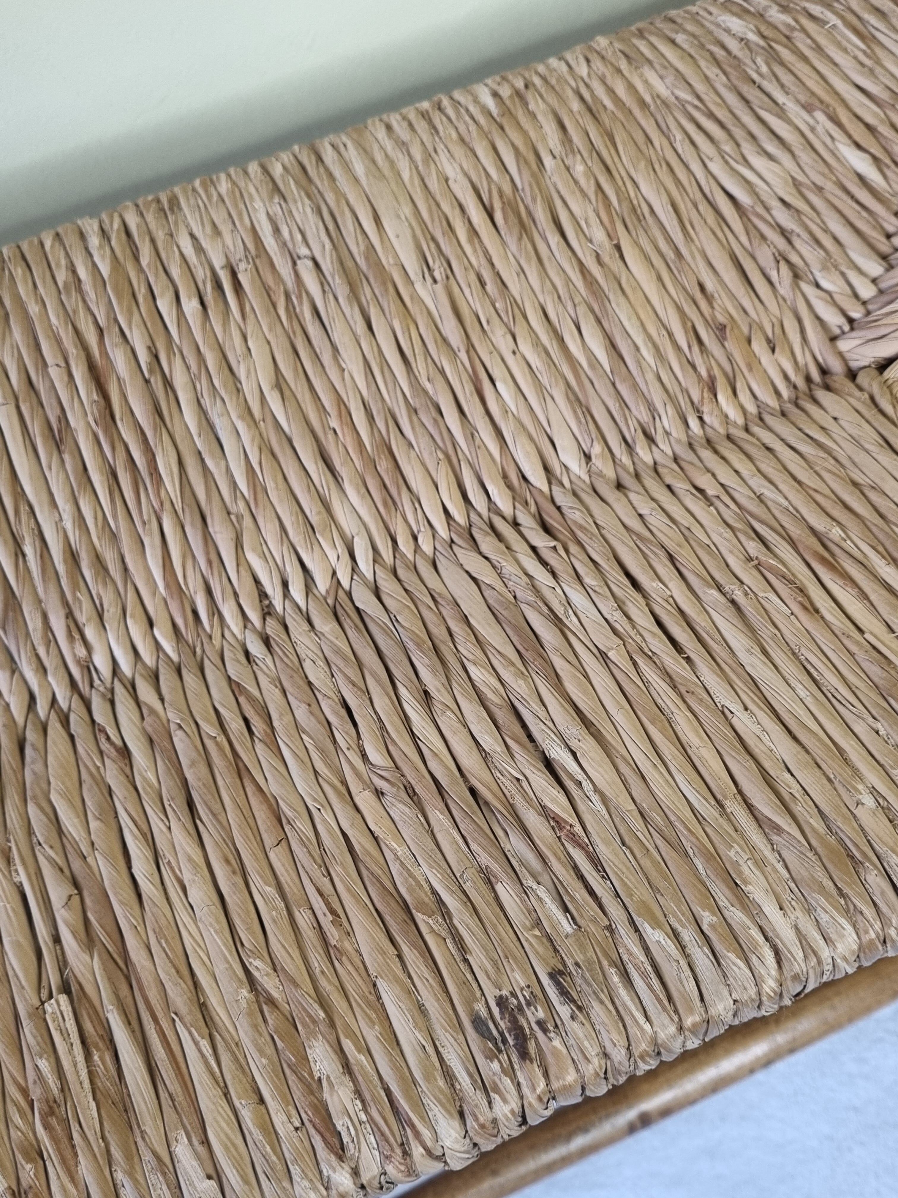Wooden entrance bench and vintage straw 90 cm
