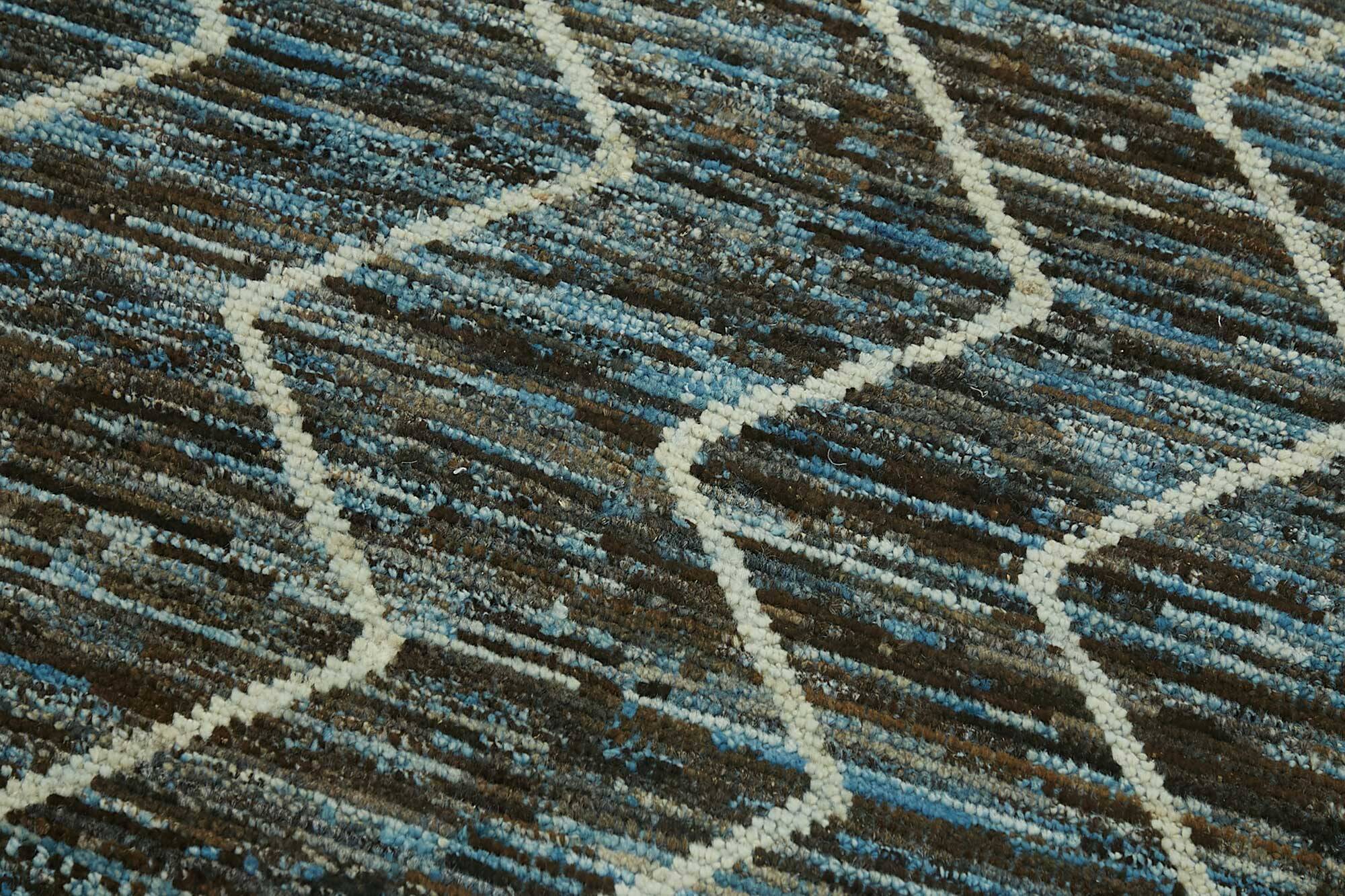 Handwoven Tribal One of a Kind 86 cm x 297 cm Blue Wool Runner Carpet
