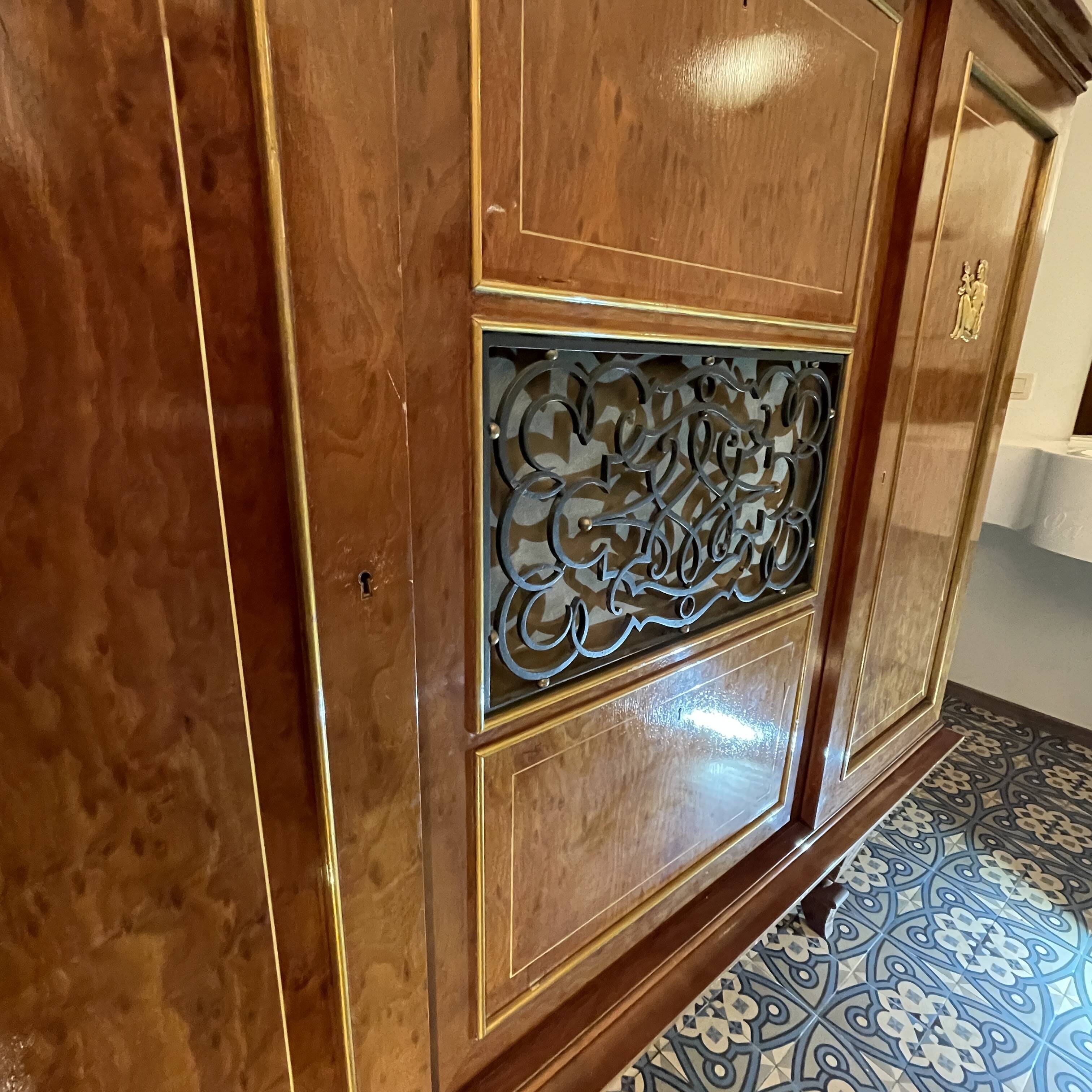 Art Deco sideboard or bar furniture, various veneers, bronze and ironwork, c