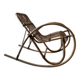 Child's rocking chair in rattan/bamboo, France 1950.