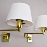 Two Mid-Century Modern Swing Arm Brass Sconces by George W Hansen for Metalarte