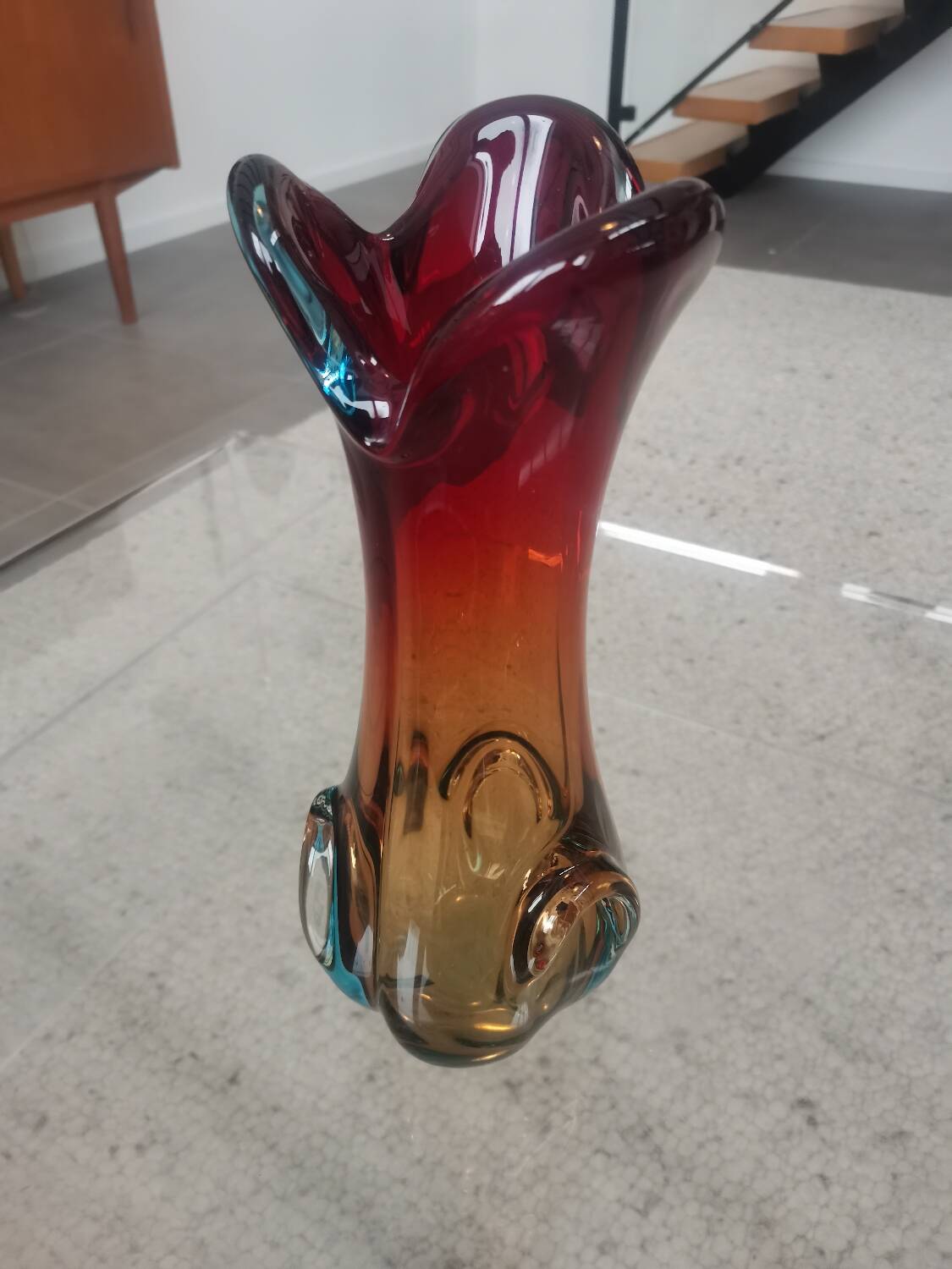 Vintage Murano Style Sommerso Glass Vase – Hand Blown Italian Art Glas