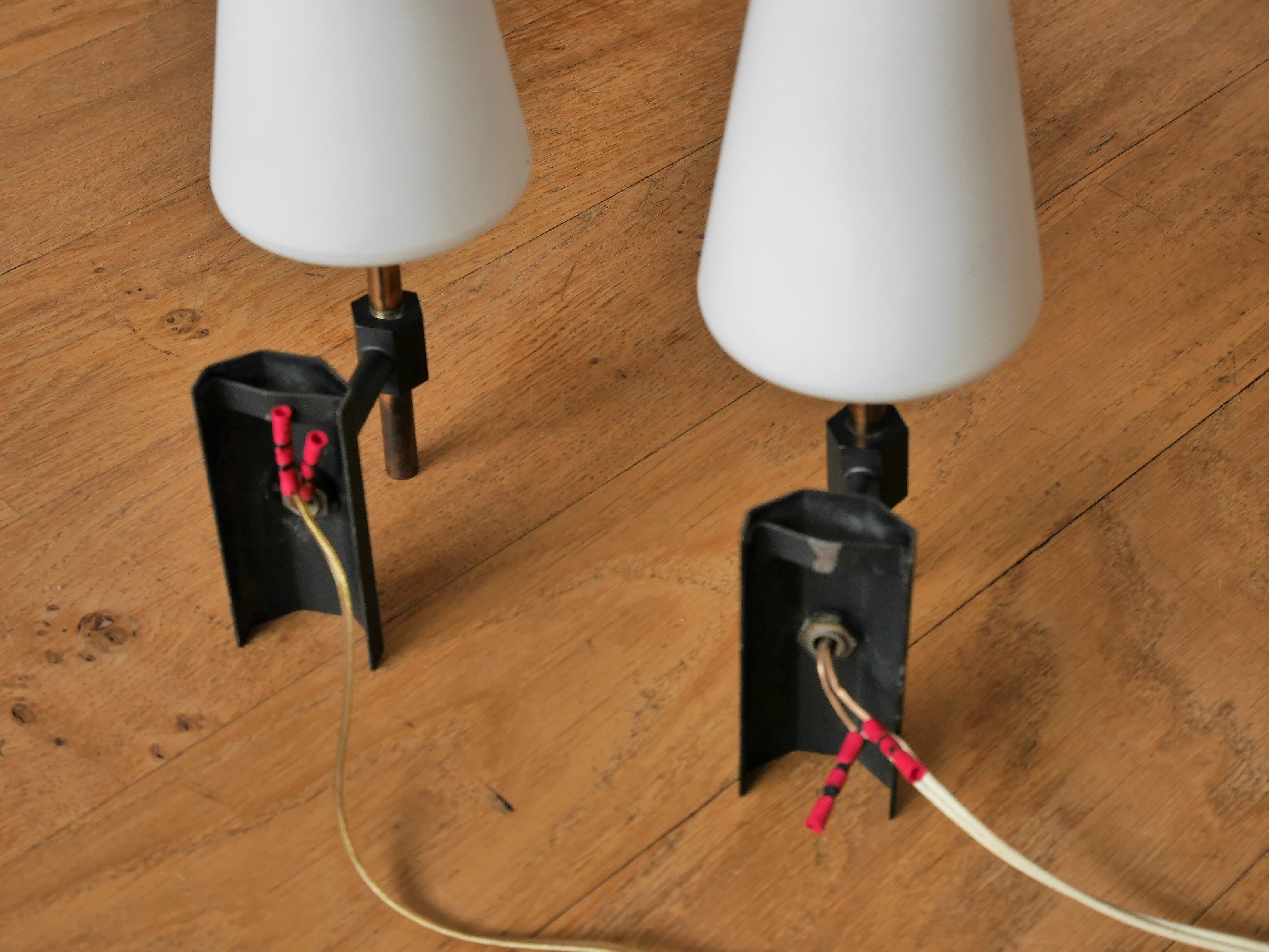 Pair opaline and brass wall lamps 50s