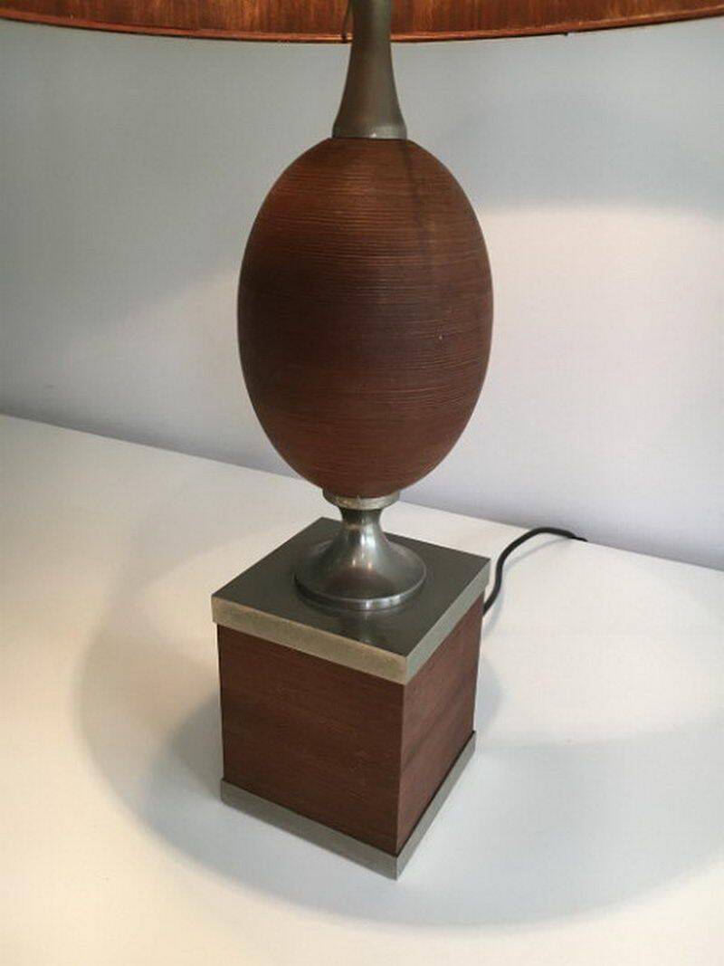 Egg lamp in wood and brushed steel