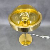 1970s Space Age Table Lamp Brass Glass Kamenický Šenov