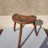 Antique tripod milking stool – folk art – patinated solid wood
